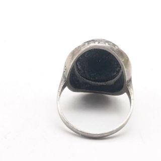 VINTAGE SOLID SILVER STERLING 925 ART DECO ONYX MARCASITE LADIES RING SIZE P 5
