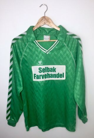 Vtg Hummel Football Shirt Long Sleeve 90’s 80’s Selbak Farvehandel Green Size M