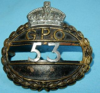 Vintage Messenger Boys Gpo General Post Office Cap Badge Royal Mail No 53 1930 