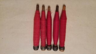 Red Vintage Wooden Industrial Bobbin,  Quill,  Spools,  Thread Yarn,  Textile Spindle.