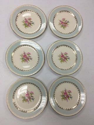 Vintage Set Of 6 Homer Laughlin Georgian Eggshell Chateau Blue Dessert Plates