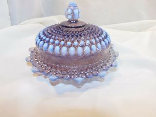Vtg Westmoreland Purple Lavender Opalescent Hobnail Covered Butter Cheese Dish