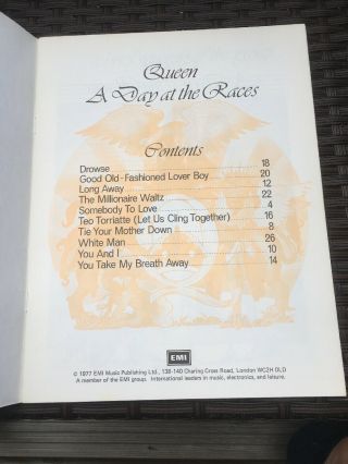 QUEEN : A Day At The Races Vintage 1977 Official Album Song Book Sheet Music 3