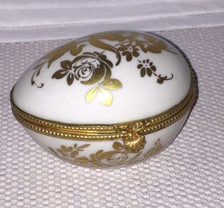 Vintage Limoges France Easter Egg Trinket Box White Gold