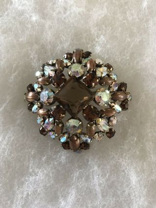 Standout Vintage Juliana D&e Rootbeer & Ab Rhinestone Domed Open Back Brooch