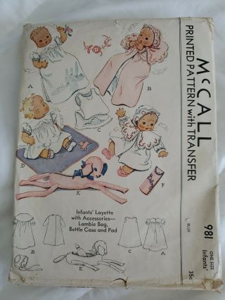 Mccall 981 Vintage Infant Layette Pattern