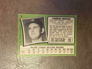 1971 Topps Thurman Munson baseball card Yankees 5 Vintage 2