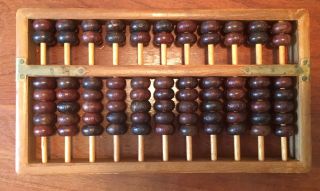 Vintage Abacus 11 Rods 77 Wood Beads,  Brass Fixtures