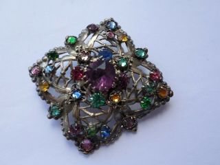 Lovely Vintage Circa Early 20th Century Sqaure Glass Set Filigree Brooch