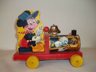 Vintage Fisher Price Mickey Mouse No.  485 Choo Choo Train Pull Toy