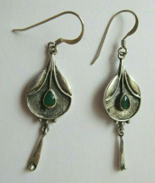 Vintage Sterling Silver & Enamel Arts & Crafts Dangle Drop Earrings
