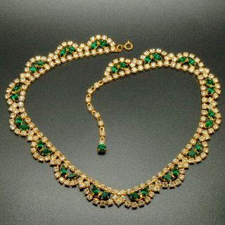 Vintage Jewellery Gorgeous Gold Tone Crystal Rhinestone Emerald Green Necklace