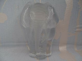 Vintage Mats Jonasson Crystal Elephant - Clear&frosted - Signed - Paperweight - Figurine