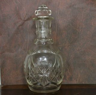 Vintage Hand Cut Crystal Glass Decanter Floral And Diamond Pattern With Stopper
