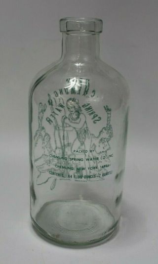 Vintage Chemung Spring Water Bottle 1/2 Gallon Jug Green Native Graphic 2