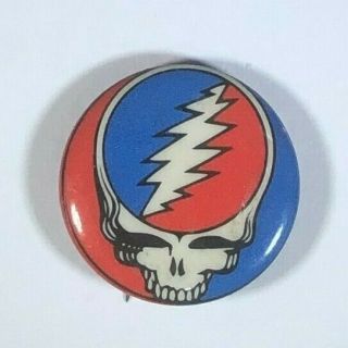 Vintage Button Pin The Grateful Dead - Red White Blue Skull Lightning Bolt