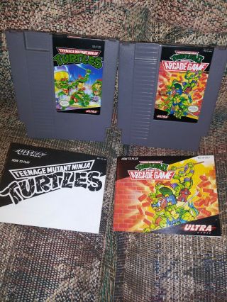 Nes Nintendo Teenage Mutant Ninja Turtles 1 And 2 W/ Instruction Manuals Vintage