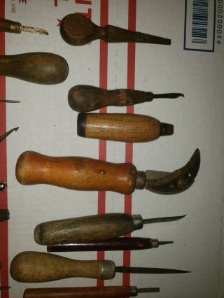 Vintage Antique Wood Handle Tools.  Leathering Etc 2