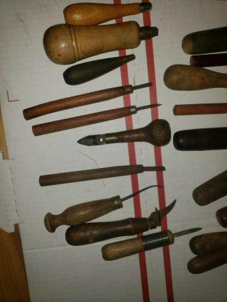 Vintage Antique Wood Handle Tools.  Leathering Etc 4