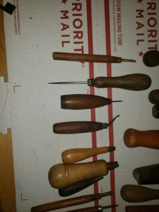 Vintage Antique Wood Handle Tools.  Leathering Etc 5
