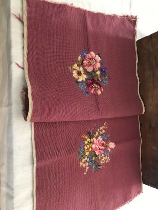 Vintage Needlepoint For Chair Cover Maroon Floral Design - 19 " X 19 "