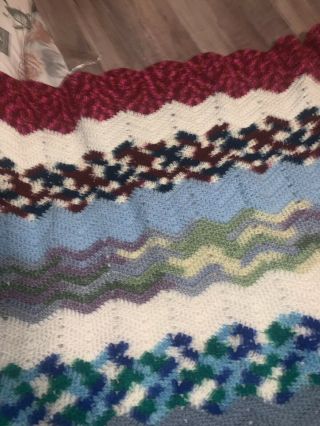 Vintage Handmade Chevron Crochet Throw Blanket Afghan Multi 60 