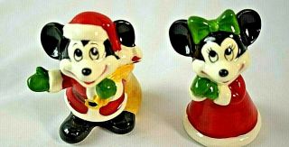 Vintage Mickey Mouse & Minnie Christmas Salt & Pepper Shakers Walt Disney Japan