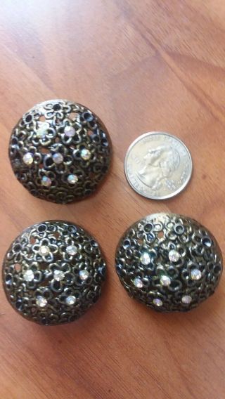 Three Large Vintage Buttons Metal/rhinestones