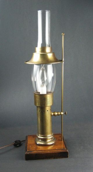 Vintage Frederic Cooper Chicago Brass Oil Lamp Style Table Lamp With Brass Shade