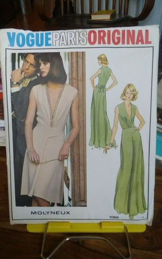 Vtg 1970s Vogue Paris Molyneux 1066 Misses Evening Dress Plunging V Sz 12 Cut