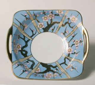 Vintage Art Deco Noritake Square Bowl - Cherry Blossoms On Light Blue With Gold