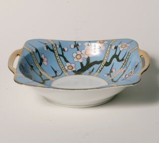 Vintage Art Deco NORITAKE SQUARE BOWL - Cherry Blossoms on Light Blue with Gold 2