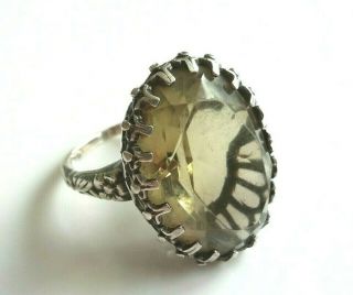 Vintage Sterling Silver Lime Citrine Faceted Claw Set Cocktail Ring Size L R3