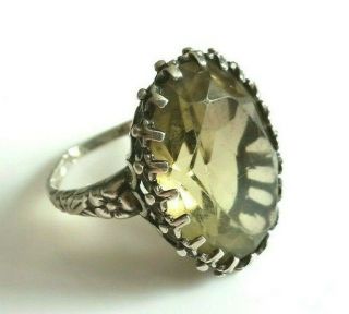 Vintage Sterling Silver Lime Citrine Faceted Claw Set Cocktail Ring Size L R3 2