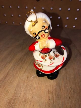 1950 - 60 Vintage Mrs Santa Claus Ceramic Figurine Christmas Ornaments Japan