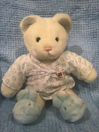 1985 Vintage Gund Teddy Two - Shoes White Teddy Bear With Blue Bunny Slippers & Pj