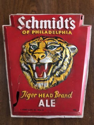 Rare Schmidt’s Philadelphia Tiger Head Ale Sign Vintage Advertise Beer Audette