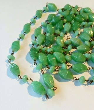 Vintage Necklace Green Beads On Delicate Wires Flapper 52 " Long