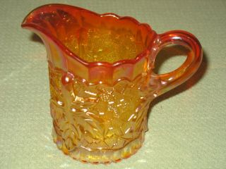Vintage Large Marigold Carnival Glass Creamer in Dugan Maple Leaf Pattern 2