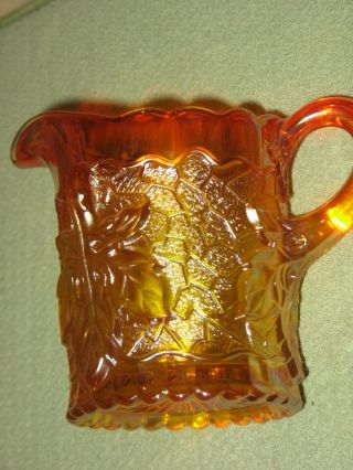 Vintage Large Marigold Carnival Glass Creamer in Dugan Maple Leaf Pattern 3