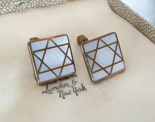 STUNNING VINTAGE JEWELLERY HEAVY STAR OF DAVID MOTHER OF PEARL GOLD CUFF LINKS 2