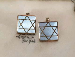 STUNNING VINTAGE JEWELLERY HEAVY STAR OF DAVID MOTHER OF PEARL GOLD CUFF LINKS 4