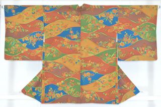 Vintage Silk Kimono Jacket:wax Batik Brown Calico/tree Peony@kt89