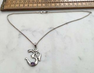 Vintage Silver And Amethyst Pendant Necklace On Silver Chain