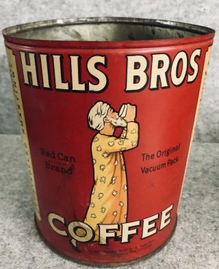 Vintage Hills Brothers Big 15 Lb Coffee Can Tin With Lid 1939 Tasting Arab Logo