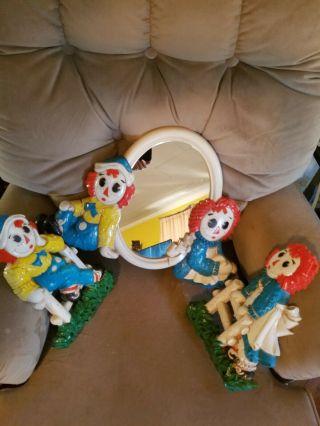 Vintage Raggedy Ann And Andy Wall Plaques And Mirror