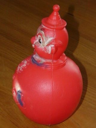 Vintage Circus Clown Rolly Polly Toy Plastic Musical Chime Wobble Regal Canada 2