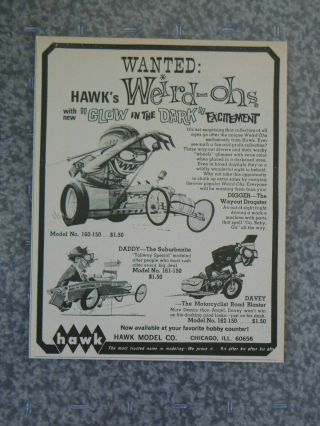 Vintage 1969 Hawk Weird - Ohs Davey Digger Daddy Glow In The Dark Advertisement