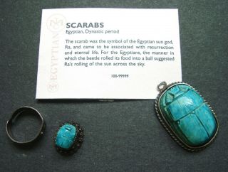 Vintage Egyptain Scarab Bug Pendant And Poison Ring