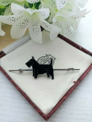 Vintage Old Jewellery - Black Enamel Scottie Dog Brooch Pin By Stratton B 